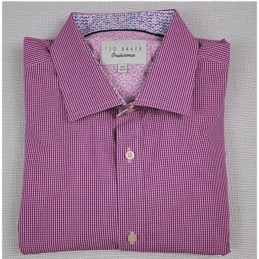 Ted baker Endurance‎ Red micro checks gingham print shirt mens size 16 I 35-36